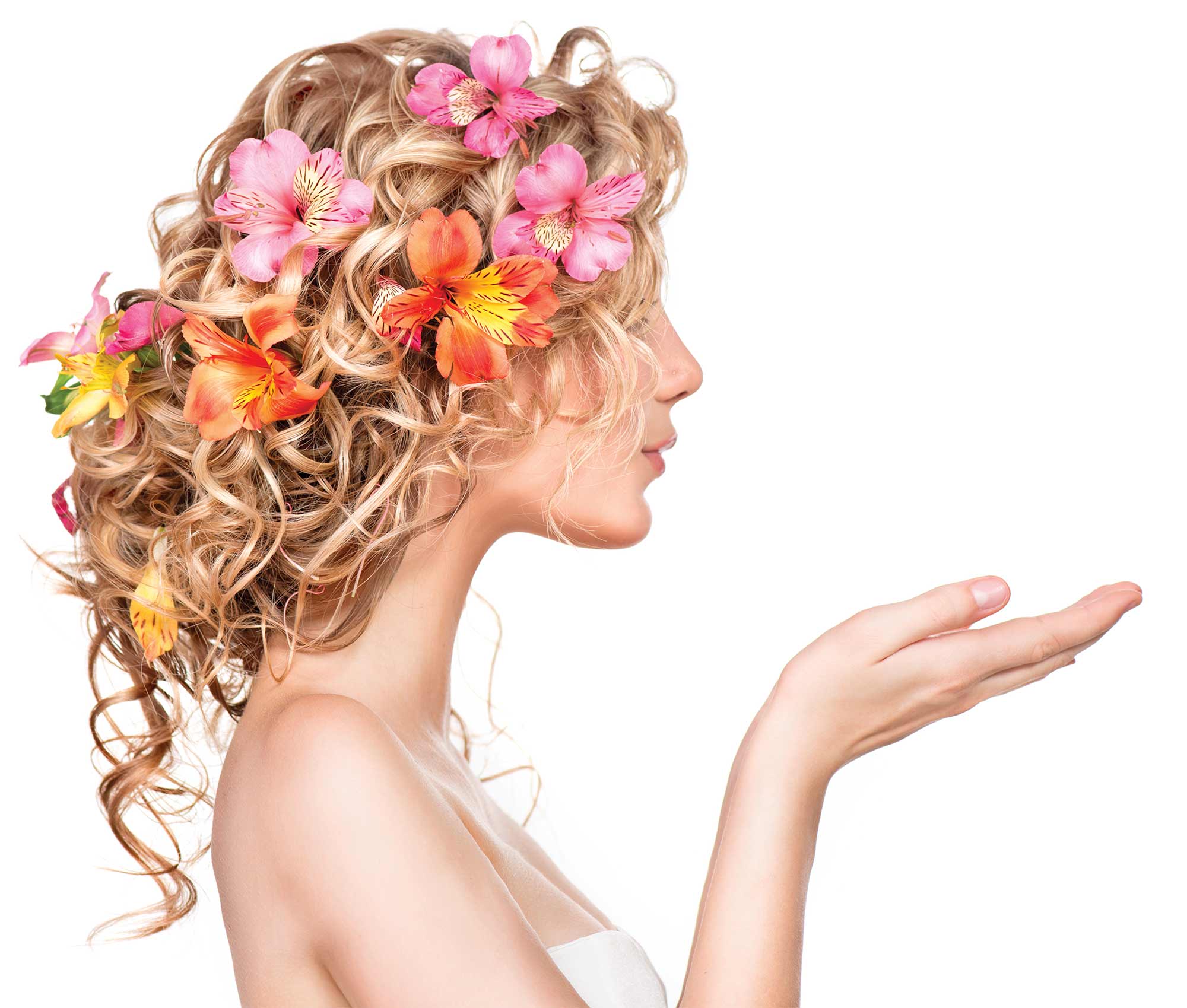 woman with flowers in her hairs